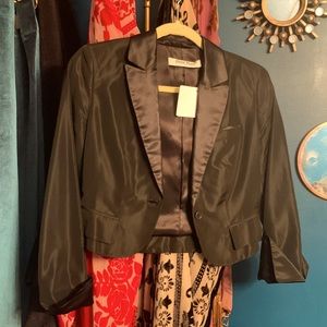 MIU MIU CROP TUXEDO BLAZER size6 BLACK taffeta and black SILK SATIN corset